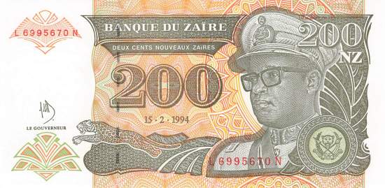 Zaire p61 200 nouveaux Zaires 1994 front